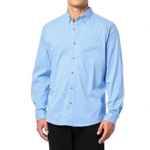 EDDIE BAUER Mens Button Down Oxford Shirt Blue Long Sleeve Cotton Weave Pocket L